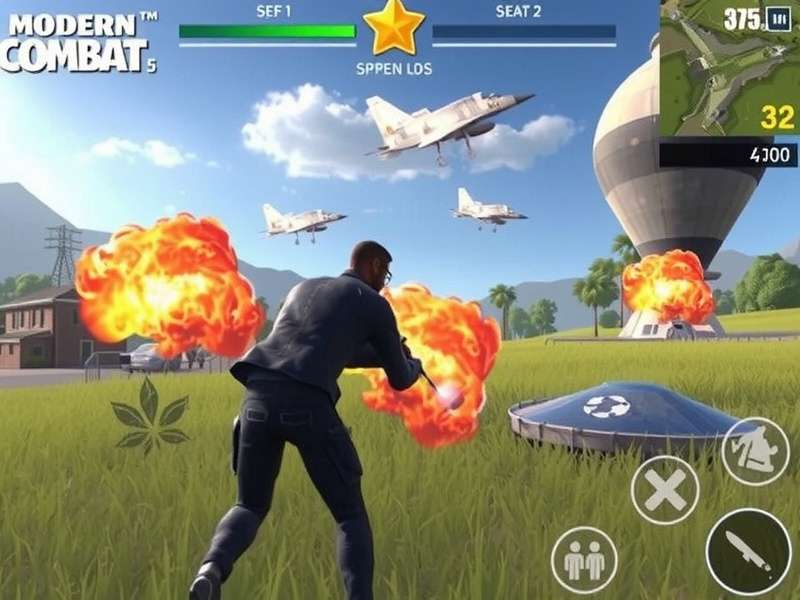 Modern Combat 5 Blackout Battle Royale intense gameplay scene showing soldier in urban warfare