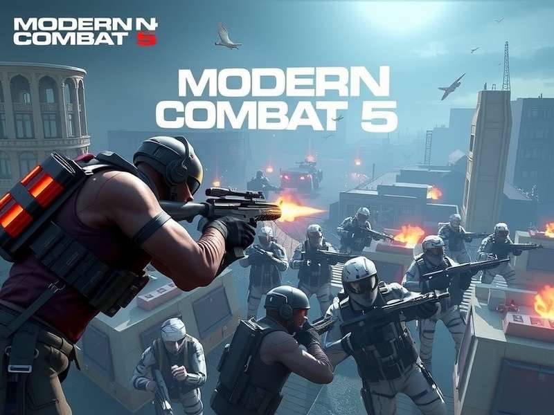 Modern Combat 5 gameplay action screenshot showing intense multiplayer battle