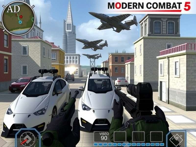 Modern Combat 5 PC keyboard controls layout showing keybindings for movement, weapons, and tactical actions