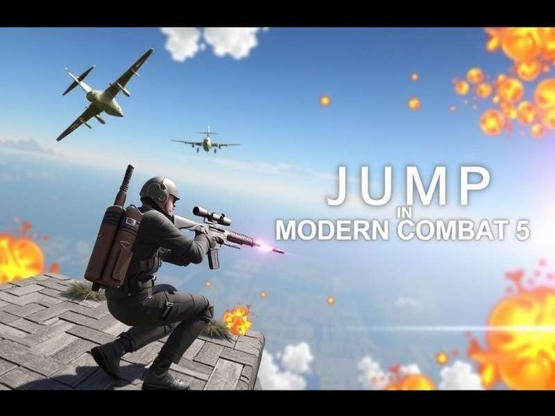 Modern Combat 5 PC gameplay showing player jumping during Blackout battle