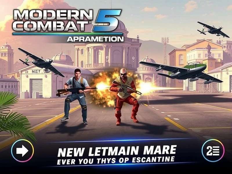 Modern Combat 5 Blackout gameplay screenshot showing intense FPS action on Android