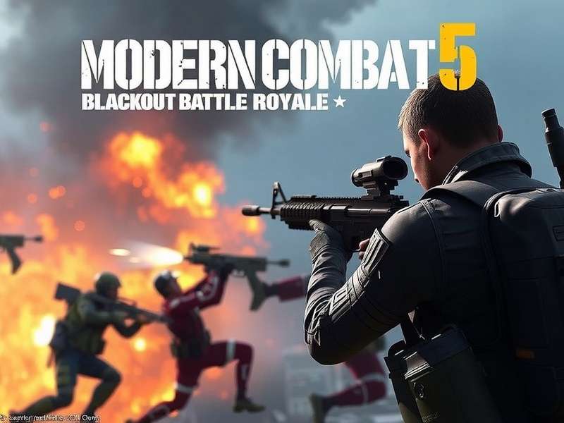 Modern Combat 5 Blackout Battle Royale gameplay screenshot showing intense firefight in urban ruins