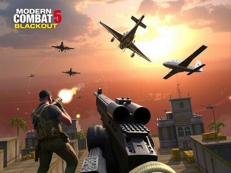 Modern Combat 5 Blackout gameplay action screenshot showing tactical combat